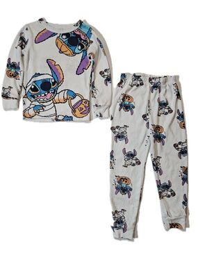 Disney Pajama Set Girls 4‎ White Lilo & Stitch Halloween Long Sleeve Lightweight